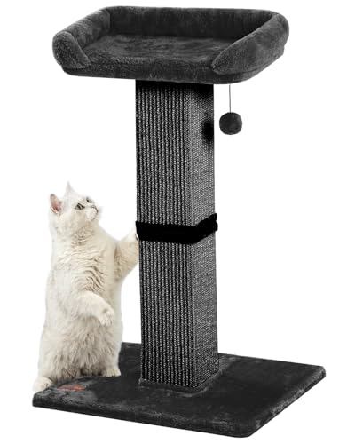 Karolpar 32" Cat Scratching Post for Indoor Cats, Sisal Cat Scratcher with Plush Perch, Large Scratch Post with Bed, Removable Cover, Sisal Fabric