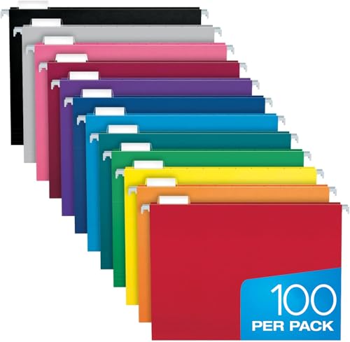 Pendaflex Hanging File Folders - Letter Size, 12 Assorted Colors, 1/5 Cut Adjustable Tabs - Bulk Folders for Filing Cabinet