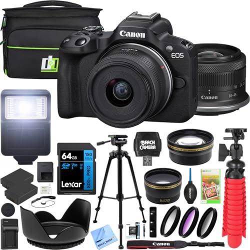 Canon EOS R50 Mirrorless APS-C Interchangeable Lens Camera Bundle with Deco Gear Photography Bag + 2 x Battery + 2 x 64GB Memory Cards + Accessories Kit