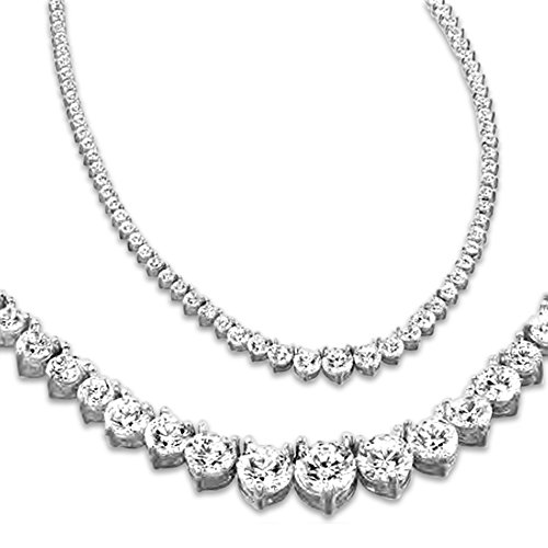 Houston Diamond District 3 to 20 Carat Round Shape 17" Graduate Diamond Tennis Riviera Necklace 3 Prong Value Collection 14K White Gold 10 Carat Natural Diamond