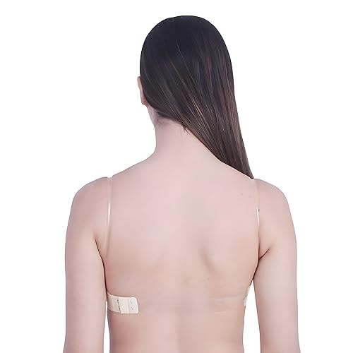ZYLUM Women's Cotton Polyester Strapless Bra with Clear Back and Halter Straps Ideal for Backless Bridal and Off-Shoulder Dresses, 32, Beige
