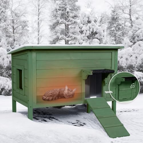 BRIOPAWS Outdoor-Cat-House-Insulated | Feral-Cat-Shelter for Winter | Weatherproof | Large Wooden Pet House for Multiple Cats | Foldable Ladder | Acrylic Side Window