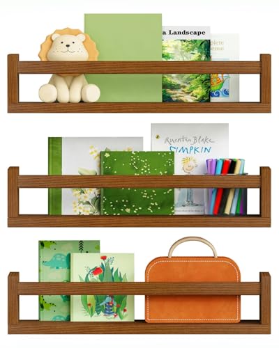Harwaya Floating Nursery Book Shelves for Wall Set of 3, Wall Bookshelf for Kids Room Bedroom, Small Book Shelf for Baby Toddler Child Teen Grils Boys Bathroom Clothes