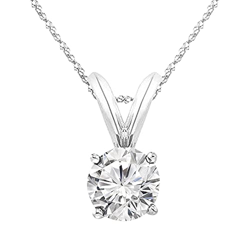Houston Diamond District 0.5-8 Carat 4 Prong Set Round-cut Lab Grown Diamond Solitaire Stud Pendant Necklace (J, VS-SI) Jewelry for Women 14K Rose Gold 20" Gold Chain 7 Carat