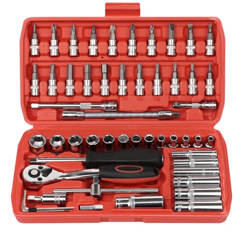 Egofine Drive Socket Ratchet Wrench Set, with Socket Set Metric and Extension Bar for Auto Repairing and Household, with Storage Case