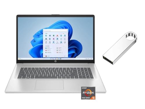 HP 17.3 inch 1920 x 1080 (Full HD) Laptop | AMD Ryzen 5 7430U(Beat i7-1255U) | AMD Radeon Graphics | HDMI|Silver| 16GB RAM | 512GB SSD | Windows 11 S | Bundle with 64GB USB Flash Drive
