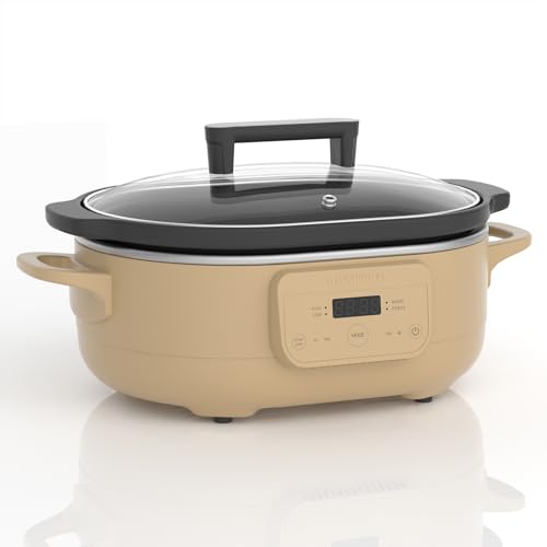 MAGNIFIQUE 6 Quart Programmable Slow Cooker Removable Healthy Nonstick Pot - Small Kitchen Appliance for Family Dinners - Serves 6+ People - Heat Settings: Keep Warm Brown Sugar