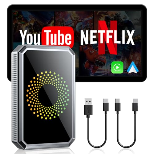 Lamto Car Play Dongle Box Unterstützt Netflix YouTube Wireless Carplay Adapter/Android Auto Adapter für OEM Wired mit Autos ab 2016-2020 Carplay/Android,Multimedia Video AI Box,Siri Voice Navigation