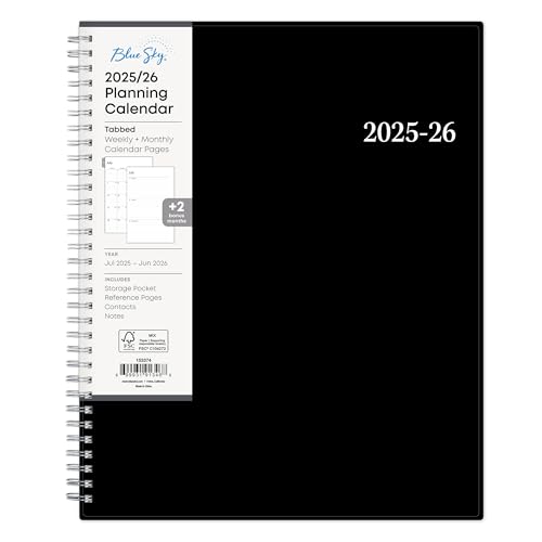 Blue Sky 2025-2026 Weekly and Monthly Academic Year Planner Calendar, July - June, 8.5" x 11", Flexible Cover, Wirebound, Laminated Tabs, Storage Pocket, Enterprise