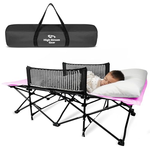 High Stream Gear Toddler Cot Bed: Kids Travel Camping Bed, a Portable Folding Cot for Kids Great for Outdoors and Young Guests at Home. Comfortable Kids Sleeping Cot Easy to Store and Use