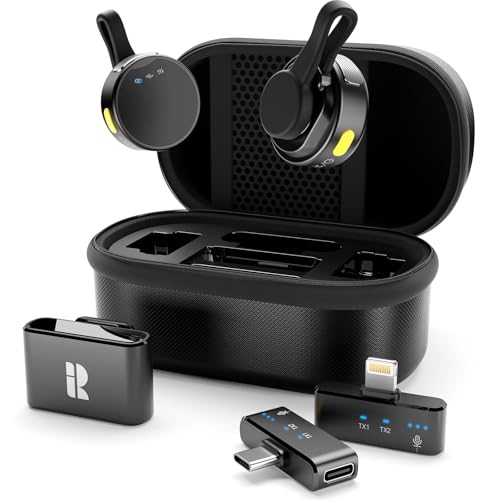 Rythflo Wireless Lavalier Microphone for iPhone/Android with Lightning/USB C(2 TX+2 RX+Charging Case)