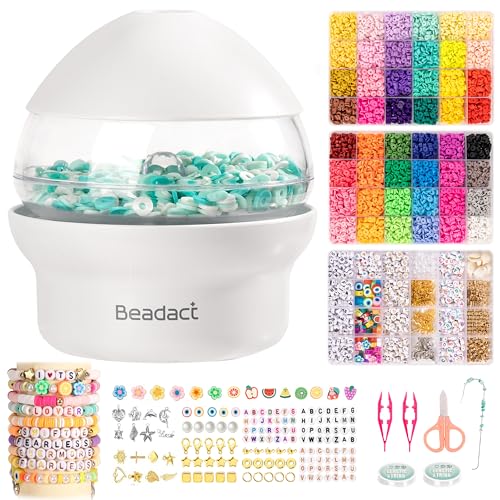 Beadact Bracelet Making Kit, 3 Boxes Black, White and Gold Clay Beads with Bead Spinner, Friendship Bracelet Making Kit for Black and Gold Party Jewelry