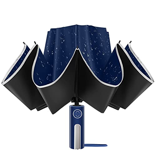 Bodyguard Inverted Umbrella - Large Windproof for Rain & Sun, Compact Reverse With Reflective Stripe, Teflon-Coated for Women Men, Travel Folding With Cover Bag