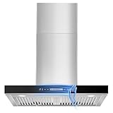 JOEAONZ Wall Mount Range Hood 30 inch 600 CFM T Shape with Gesture & Touch Control, Kitchen Vent Hood Ducted/Ductless Convertible, Exhaust Fan 3-speed Stove Hood, Baffle Grease Filter, Stainless Steel