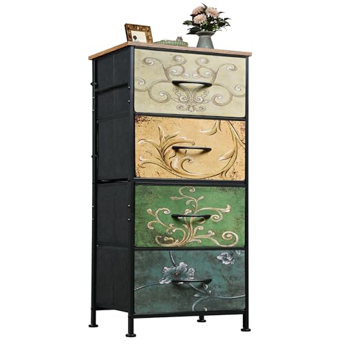WLIVE Dresser with 4 Drawers, Storage Tower, Organizer Unit, Fabric Dresser for Bedroom, Hallway, Entryway, Closets, Sturdy Steel Frame, Wood Top, Easy Pull Handle, Light Grey