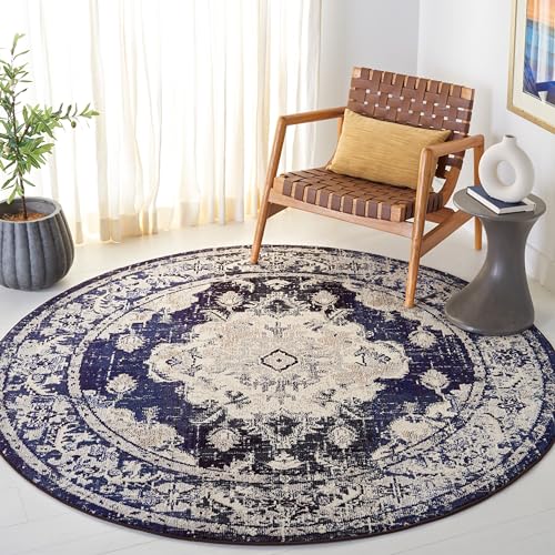 Safavieh Monaco Collection 2'2" x 8' IvoryBlue MNC243A Boho Chic Medallion Distressed Non-Shedding Living Room Bedroom Runner Rug