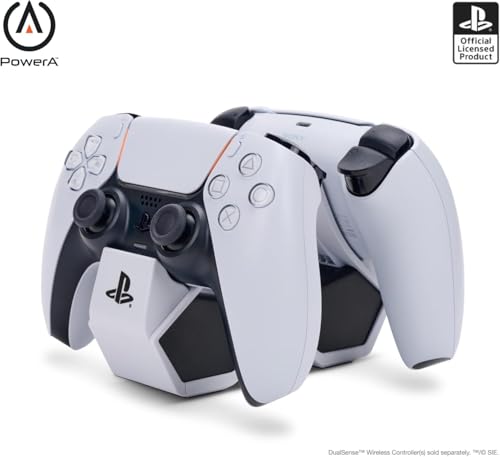 PowerA Twin Charging Station for PS5 DualSense and DualSense Edge Wireless Controllers, AC Adaptor Included, with LED Indicator, Vertical Dual Controller Fast Charging Dock (Officially Licensed)