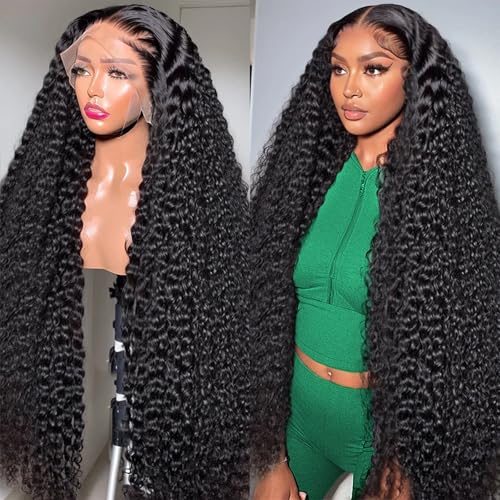 Lovelyworld 13X4 Deep Wave Lace Front Wigs - Human Hair, 30 inch, 200 Density, HD Deep Curly Lace Front Wig