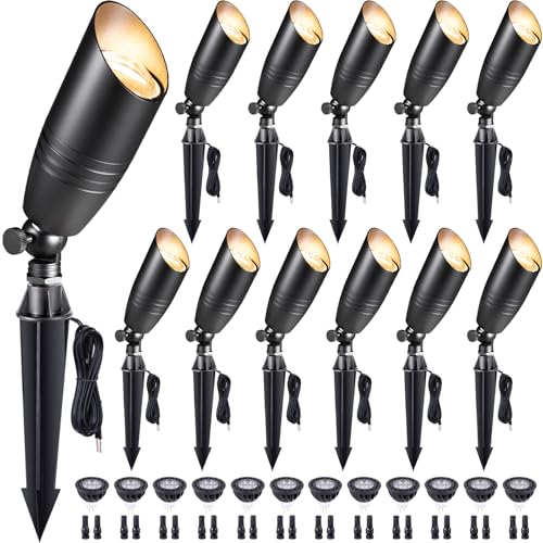 Gardenreet Landscape Spotlights Low Voltage - Brass 12V Outdoor LED Uplight, Spot Lights IP65 Waterproof Wired, Antique Bronze for Exterior Garden Yard Tree House
