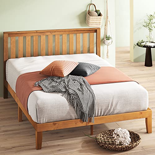 Zinus Wood Platform Bed Frame with headboard, Solid Wood Foundation with Wood Slat Support, No Box Spring Needed, Easy Assembly, Rustic Pine, Twin