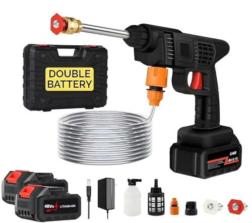 SHAYONAM (Double_Battery) Cordless Portable Wireless Pressure Washer Gun 48V 12000mah High Pressure Water Gun for Car Wash Bike Washing Cleaning| Adjustable Nozzle and 5M Hose Pipe/*-