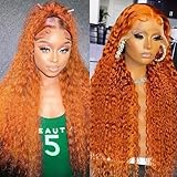Hoiloxa 30 Inch Ginger Lace Front Wigs Human Hair 13x6 Deep Wave Wig Orange Ginger Wig Human Hair Pre Plucked 350 Deep Curly Hd Lace Front Wigs for Women 180% Density Wet Wavy Deep Curly Frontal Wigs