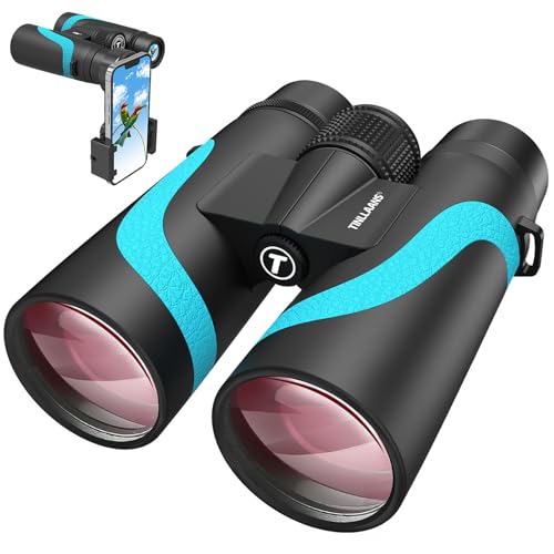 15x55 HD Binoculars for Adults High Powered, Large View Binoculars BAK4 Prism Waterproof Binoculars -Lightweight Binoculars for Bird Watching Hiking Travel Cruise Trip with Phone Adapter(Blue)