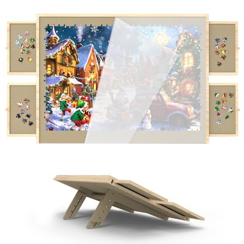 Puzzle Board with Drawers and Cover, Jigsaw Puzzle Board with Adjustable Tilt Stand, Tilting Puzzle Board for All Ages