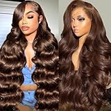 GOLFMAX 30 Inch Chocolate Brown Lace Front Wig Human Hair Body Wave 13x6 HD Lace Front Wigs Pre Plucked 4# Colored Brown Wig Human Hair Wigs For Black Women
