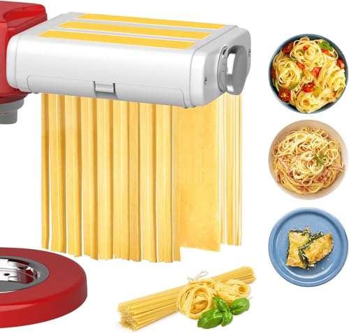 Pasta Maker Attachment for Kitchenaid Mixers, Noodle Maker 3 in 1 Set of Pasta Roller Fettuccine Spaghetti Cutter and Cleaning Brush, Kitchen aid Mixer Accessories- Pasta Roller and Cutter Set
