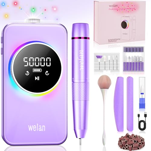 Welan Electric Nail Drill Professional, 50000RPM Portable Nail Drill Kit 6000mAh Rechargeable Gel Nail, Manicure Pedicure Machine