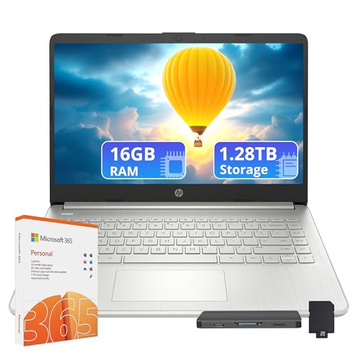HP Flagship 14" Laptop with 1 Year Office 365 | 16GB RAM | 1.28TB Storage(128GB EMMC & 160GB Docking Station & 1TB Cloud Storage) | Intel 4-Core Processor | Webcam| Silver | Windows 11