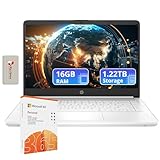 HP Flagship 14" HD Laptop with 1 Year Office 365 | 16GB RAM | 1.22TB Storage(64GB EMMC & 160GB Docking Station Set & 1TB Cloud Storage) | Intel 4-Core Processor | Webcam | Win 11s | White