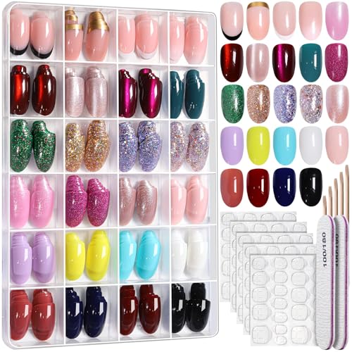 Press on Nails, 24 Colors 576PCS Press on Nails, Matte Glossy Press on Nails, Glitter Fake Nails, Press on Nails French Tip Natural, Press on Nails for Nail Art