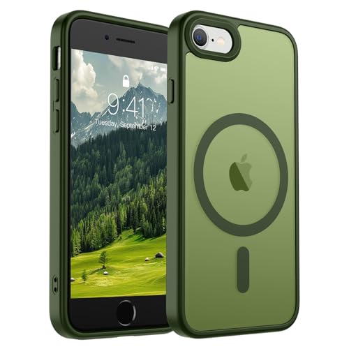 SUPFINE Magnetic for iPhone SE Case 2022 (3rd)/2020 (2nd), iPhone 8 Case (Compatible with MagSafe) (Military Grade Drop Protection) Slim Translucent Matte Phone Case, Cangling Green