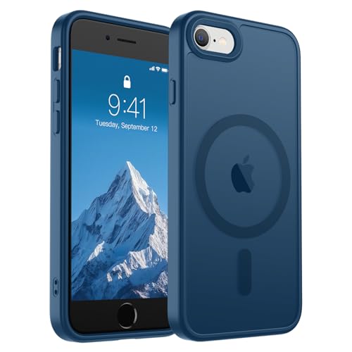 SUPFINE Magnetic for iPhone SE Case 2022 (3rd)/2020 (2nd), iPhone 8 Case (Compatible with MagSafe) (Military Grade Drop Protection) Slim Translucent Matte Phone Case, Deep Blue
