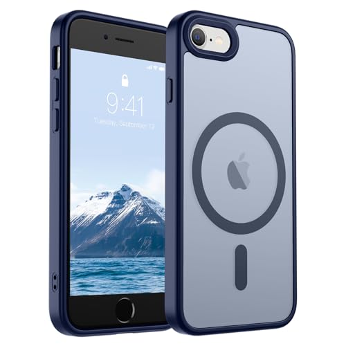 SUPFINE Magnetic for iPhone SE Case 2022 (3rd)/2020 (2nd), iPhone 8 Case (Compatible with MagSafe) (Military Grade Drop Protection) Slim Translucent Matte Phone Case,Navy Blue