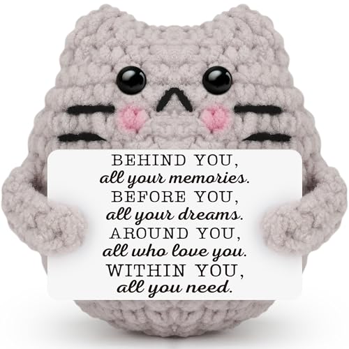 tGifGLonyi Positive Cat Crochet for Friend, Mom, Grandma, Dad, Grandpa, Daughter, Son - Stocking Stuffer & Birthday Gifts