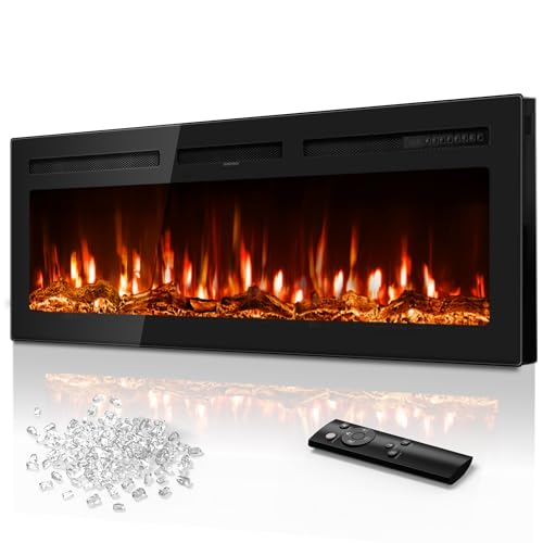 Tehanld Electric Fireplace in-Wall Recessed and Wall Mounted, Ultra-Thin Linear Fireplace Heater 750/1500W with Realistic Flame