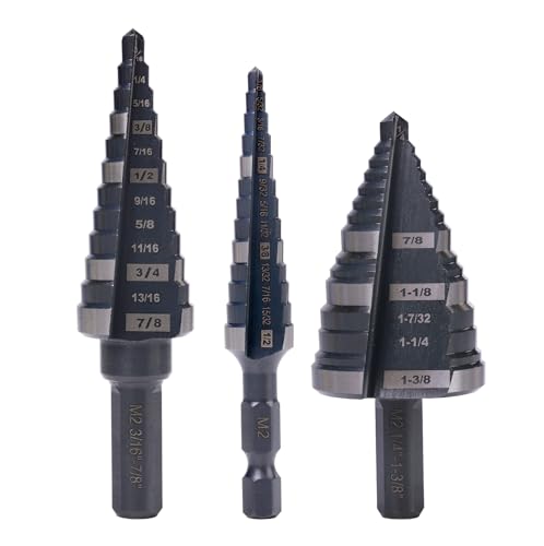 Jerax tools Step Drill Bit Double Fluted M2 High Speed Steel Drill bits for Hole Drilling in Stainless Steel, Copper, Aluminum, Wood, Plastic, Unibit with Highlighted Steps and Size Marks…