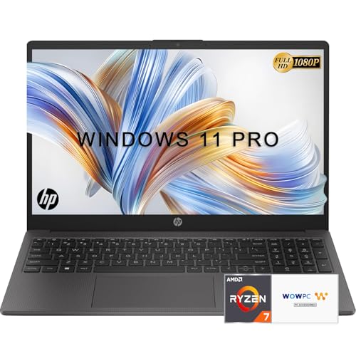 HP New G10 15.6" FHD Business Laptop, AMD Ryzen 7 7730U Processor (Beats i7-1355U), 64GB RAM, 2TB SSD, Spill-Resistant Keyboard, Up to 12hrs Battery Life, Windows 11 Pro, WOWPC Recovery USB