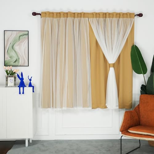 INLINAS Blackout Curtains with Sheer Layer - Grommet Top Thermal and Noise Reduction Panels for Bedroom and Living Room Light Blocking and Energy Saving