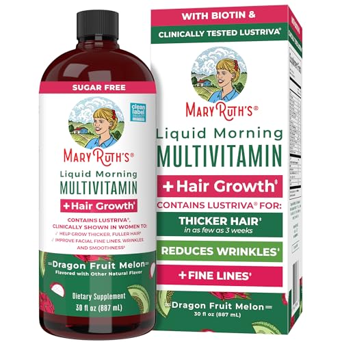 MARYRUTH'S Liquid Multivitamin+Hair Growth | Clinically Tested for Thicker Hair & Facial Wrinkles in Women | Biotin 10000mcg | Lustriva Hair Growth Supplement | Skin Care | Age 18+ | 30 Fl Oz