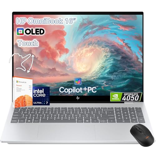HP OmniBook 7 Touchscreen Laptop -16inch OLED 120Hz -Intel Ultra 7 255H Beat AMD Ryzen 9 8945H -RTX 4050 -Windows 11 Pro Office 365-64GB RAM -2TB SSD -Business College - Computadora Portátil Copilot