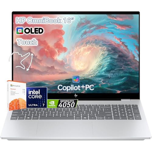 HP OmniBook 7 Touchscreen Laptop -16inch OLED 120Hz -Intel Ultra 7 255H Beat AMD Ryzen 9 8945H -RTX 4050 -Windows 11 Pro Office 365-32GB RAM -1TB SSD -Business College - Computadora Portátil Copilot