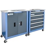LARBANKE Combination Tool Chest with Lock,5-Drawer/2 Door Tool Cabinet can be Interconnected,Rolling Tool Chest with Wheels and Padded Feet,with Stainless Steel Protective Film Countertop
