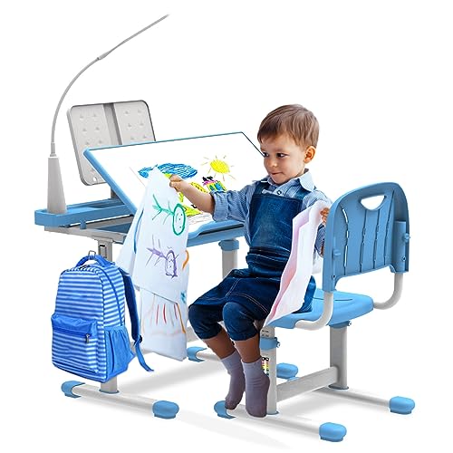 BELANITAS Kids Desk and Chair Set Multi Functional Kids School Desk for Kids 5-8 Years