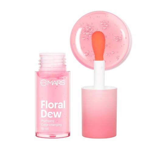 MARS Plumping Color Changing Lip Oil (4.5ml) (FLORAL DEW) With Fat Applicator | Skin Nourishing Ingredients - Olive Fruit Oil, Jojoba Oil | Hydrating & Moisturising | Plumping Effect