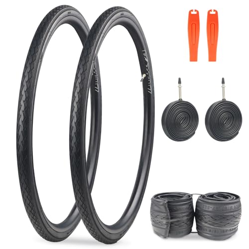 WEEROCK 700C Bike Tire 2 Pack 700 X 35C Bicycle Tires with Inner Tubes for Road Bicycle Gravel Bike Foldable Replacement Tyres Black