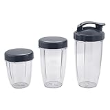 LKJJHGF 3Pcs Replacement Cups 32 Oz Colossal +24 Oz Tall +18oz Small Cup+3 Lids Compatible for Fruit Juicer Parts Kitchen Appliance Bottle